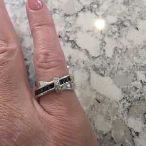 Guy Laroche Sapphire and Diamond Cross-Over Ring in 18K White Gold